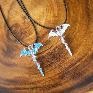 Dragon Wrapped Around a Sword Necklace Glow in the Dark