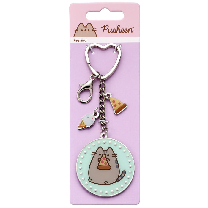 Pusheen the Cat Pizza Keyring with mini Charms - Silver