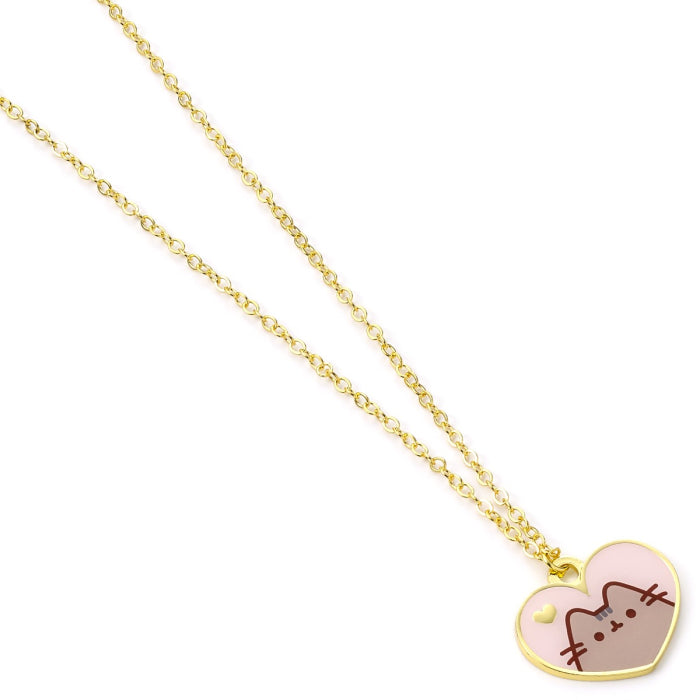Pusheen the Cat Pink and Gold Heart Necklace